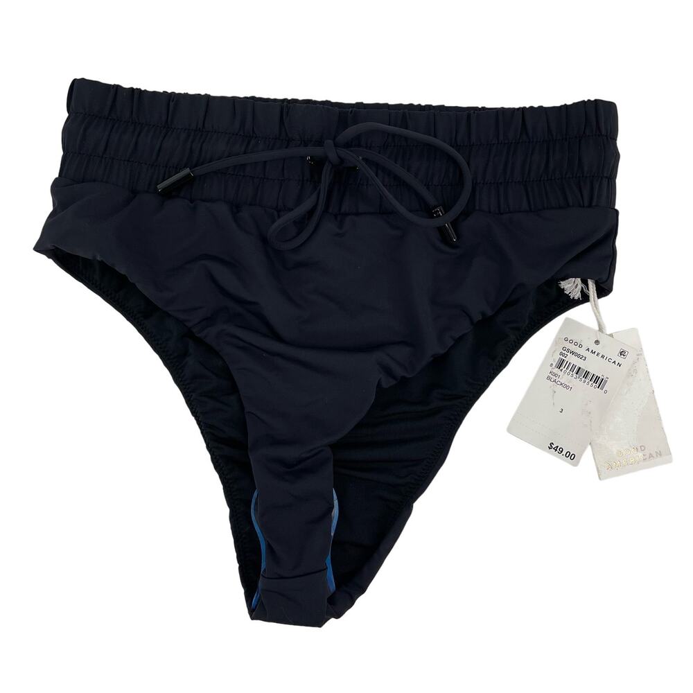 Good American Size 3 Elastic Drawstring Waist Bikini‎ Bottom Black Size Large
